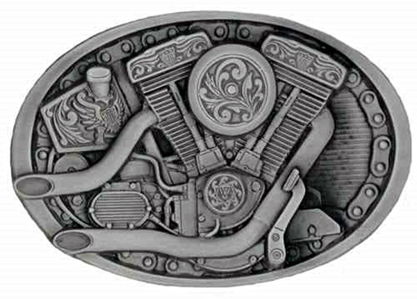 V-Twin Engine Biker Buckle detailed scene of a V-Twin