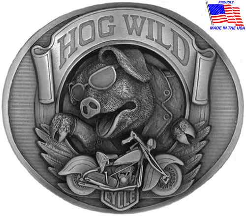 Natural Finish Hog Wild Biker Belt Buckle