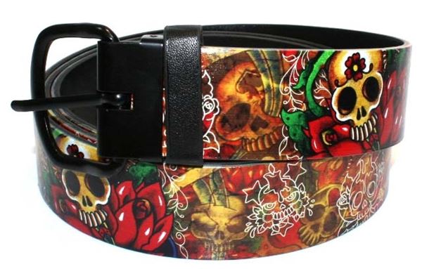 Biker Skull Dagger & Roses Tattoo Leather Belt Biker Skull Dagger & Roses Tattoo Leather Belt