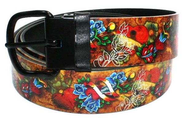 Biker Hearts & Roses Tattoo Design Leather Belt Biker Hearts & Roses Tattoo Design Leather Belt