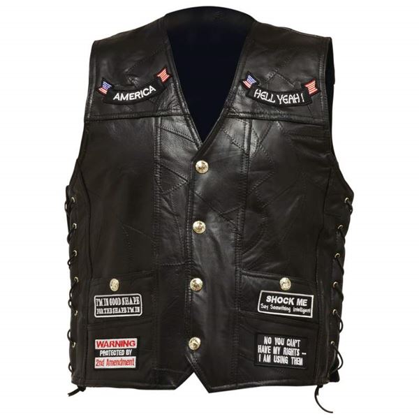 Genuine Buffalo Leather Vest with 14 Patches Genuine Buffalo Leather Vest with 14 Patches