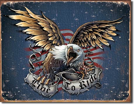 Tin Sign Live to Ride - Eagle With Banner Tin Sign Live to Ride - Eagle With Banner
