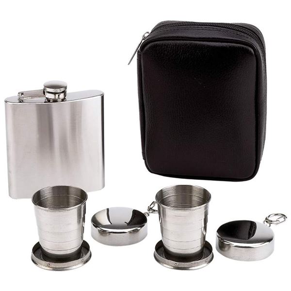4pc Flask and Collapsible Cups Set