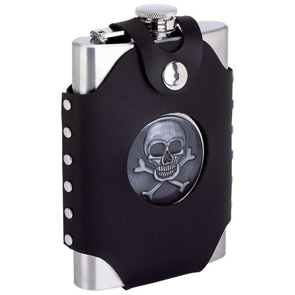 8oz Stainless Steel Flask with Skull Cross Bones 8oz Stainless Steel Flask with Skull Cross Bones