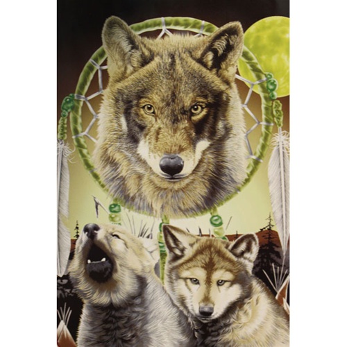 Queen Size Blanket - Wolves with Dream Catcher Queen Size Blanket - Wolves with Dream Catcher