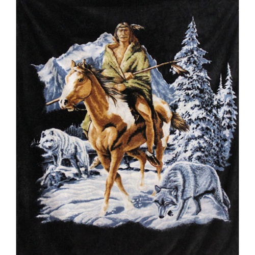 Queen Size Blanket - Indian on Horse Queen Size Blanket - Indian on Horse