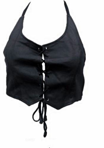 SOLID LAMBSKIN LEATHER HALTER top Laces on front